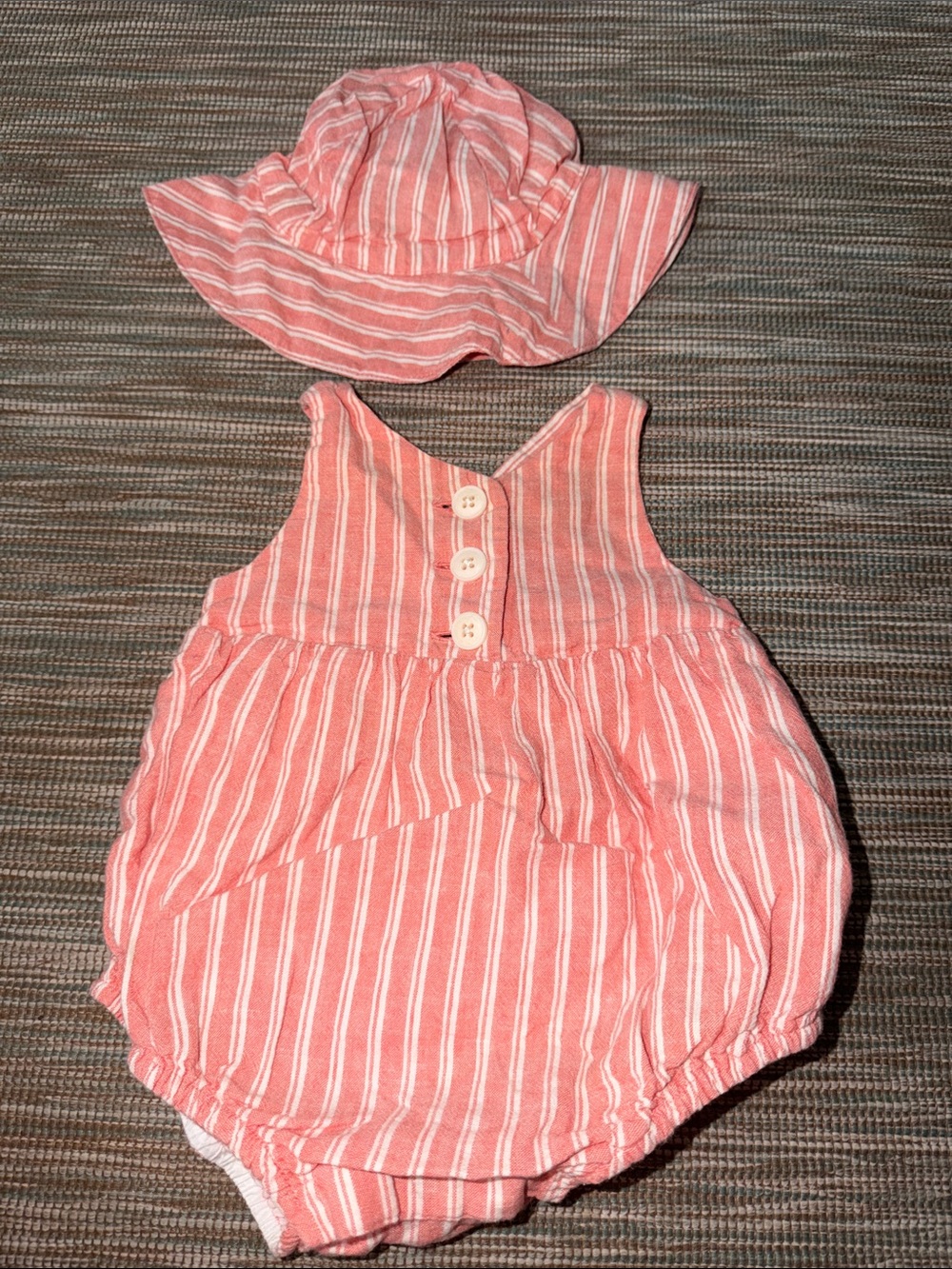 GAP Pink and White Striped Baby Romper with Hat